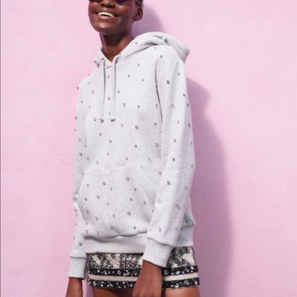 Giambattista Valli x H&M Crystal Studded Hoodie Gray Silver XS Limited Edition